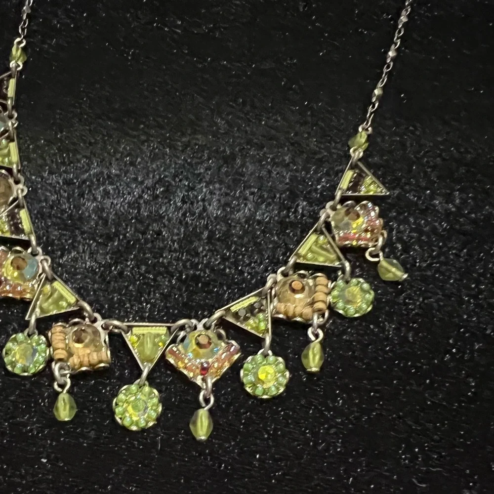 VINTAGE Ayala Bar Silver, Green & Bronze Necklace - Picture 6 of 6